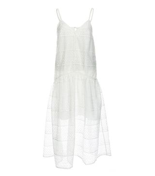 Perseverance London + White Embroidered Organza Drop-Waist Dress