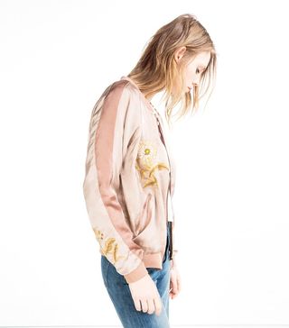 Zara + Embroidered Bomber-Style Jacket