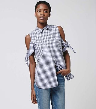 Topshop + Gingham Cold Shoulder Top