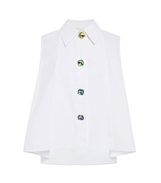 Isa Arfen + Cotton Sleeveless Shirt With Crystal Buttons