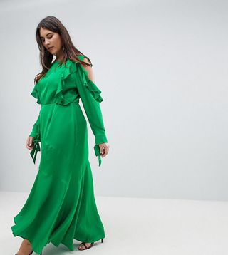 ASOS Curve + Ruffle Sleeve Maxi Dress With Cold Shoulder