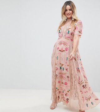 Frock and Frill Plus + Frock and Frill Plus Allover Embroidered Plunge Front Maxi Dress