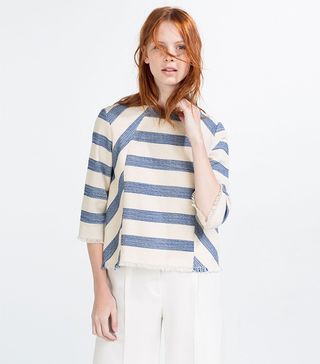 Zara + Striped Frayed Top