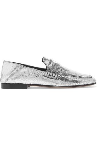 Isabel Marant + Fezzy Metallic Cracked-Leather Collapsible-Heel Loafers