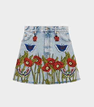 Gucci + Embroidered Denim Skirt