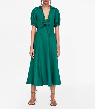 Zara + Midi Dress With Front Tie
