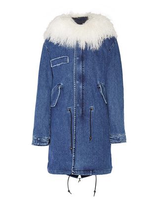 Mr 
Mrs Italy + Shearling-Trimmed Stretch-Denim Parka