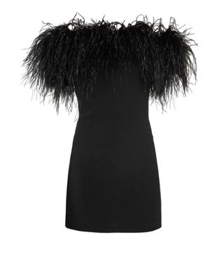 Saint Laurent + Off-the-Shoulder Ostrich Feather-Trimmed Dress