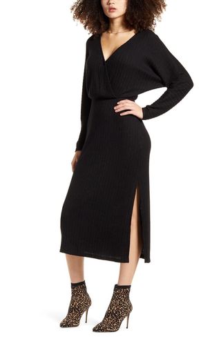 All in Favor + Ribbed Long Sleeve Midi Sweater Dress