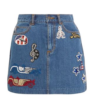Marc Jacobs + Embellished Appliquéd Denim Mini Skirt