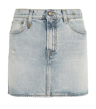 R13 + Distressed Denim Mini Skirt