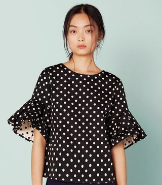 Finery + Medland Polka Dot Sculptured Sleeve Top