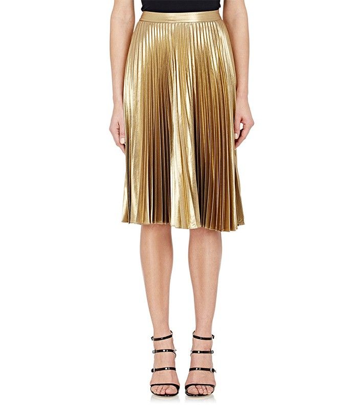 Luxury Metallic Plissé Midi Skirt