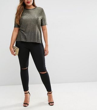 ASOS Curve + Rivington Jeggings in Clean Black With Rips