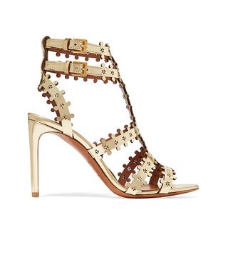 Alaïa + Metallic Laser-Cut Leather Sandals