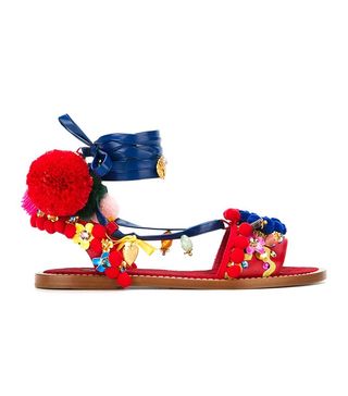 Dolce and Gabbana + Embellished Pom Pom Sandals