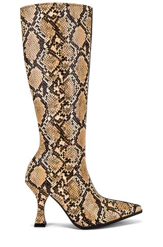 Jeffrey Campbell + Corrode Boot in Beige Snake & Brown Suede