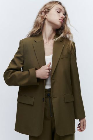 Zara + Wool-Blend Minimalist Blazer