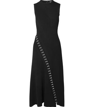Alexander McQueen + Asymmetric Eyelet-Embellished Ribbed Stretch-Knit Midi Dress