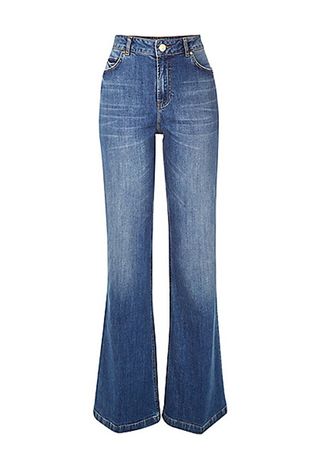 River Island + Mid Wash Wide Leg Flare Jeans
