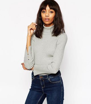 ASOS + Ribbed Sweater With Roll Neck and Split Cuff Detail
