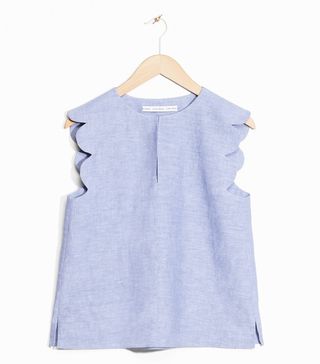 & Other Stories + Scalloped Linen-Chambray Blouse