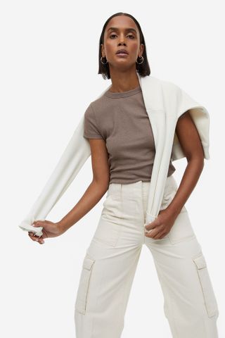 H&M + Ribbed Modal-Blend T-Shirt