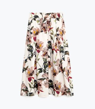 Zara + Floral Print Midi Skirt