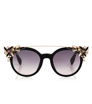 Jimmy Choo + Black Round Framed Sunglasses with Detachable Jewel Clip On