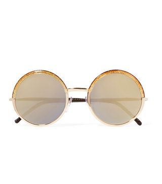 Cutler and Gross + Round-Frame Leather-Trimmed Acetate And Rose Gold-Tone Sunglasses