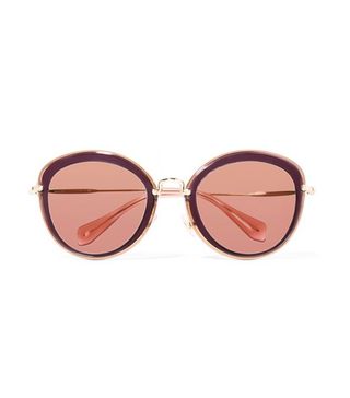Miu Miu + Noir Round-Frame Acetate And Gold-Tone Sunglasses