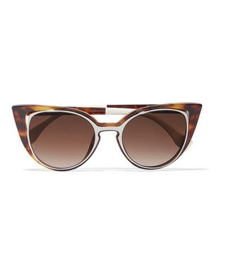 Fendi + Cutout Cat-Eye Acetate And Gunmetal-Tone Sunglasses