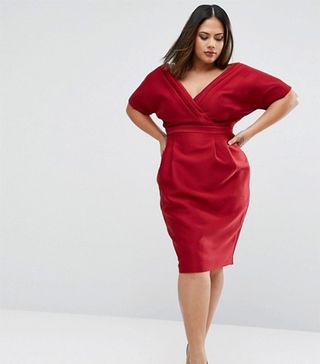 ASOS Curve + Wiggle Dress With Wrap Front And Seam Detail