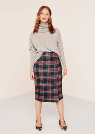 Violeta + Buttoned Checked Skirt