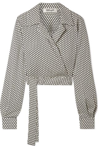 Diane von Furstenberg + Cropped Printed Stretch-Silk Wrap Top