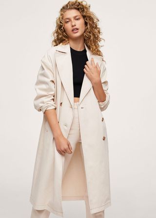 Mango + Double-Breasted Denim Trench Coat