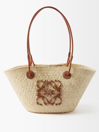 Loewe + Anagram Small Leather-Trimmed Woven Basket Bag