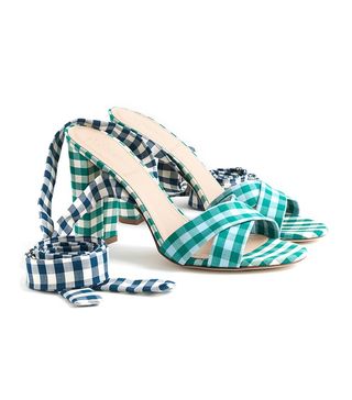 J.Crew + Mixed Gingham Sandals With Ankle Wrap