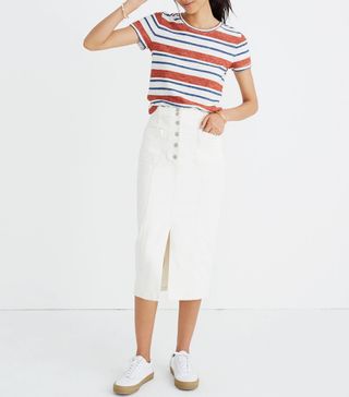 Madewell + White High-Slit Jean Skirt