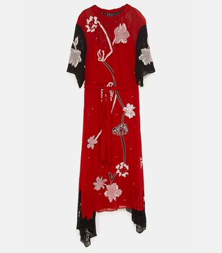 Zara + Embroidered Asymmetrical Dress