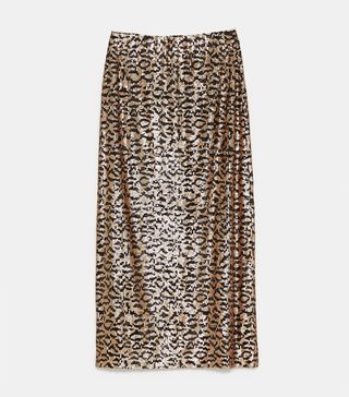 Zara + Printed Knit Skirt With Sequins