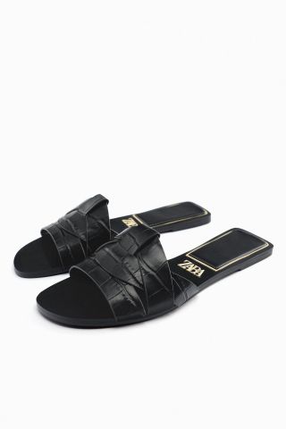 Zara + Flat Criss-Cross Leather Slider Sandals