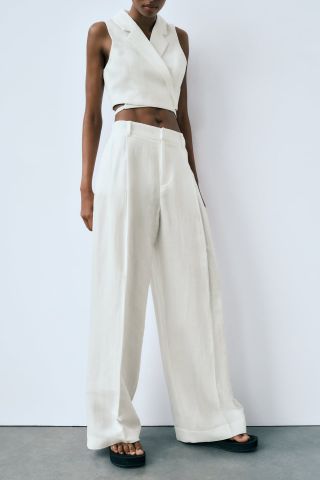 Zara + Full Length Linen Blend Trousers