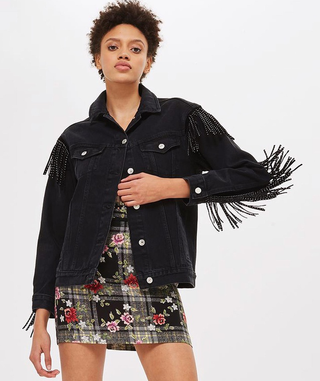 Topshop + MOTO Stud Fringe Denim Jacket