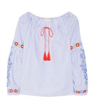 Tory Burch + Madison Embroidered Striped Cotton Oxford Tunic