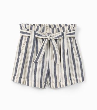 Mango + Striped Linen-Blend Bermuda Shorts