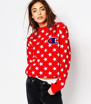 Champion + Oversized Boyfriend Sweatshirt in All Over Star Print