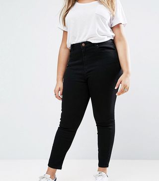 ASOS Curve + Ridley High Waist Skinny Jeans in Clean Black