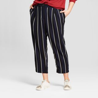 Who What Wear + Plus Size Stripe Crop Pants