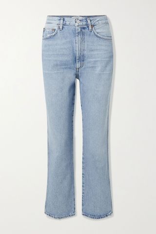 Agolde + Pinch Waist Cropped Distressed High-Rise Flared Jeans